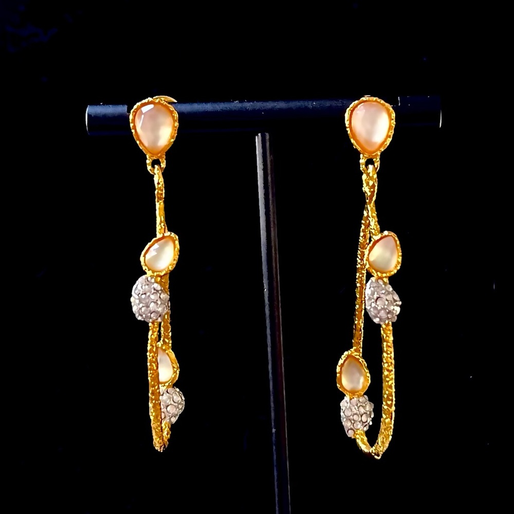 Alexis Bittar Gold-tone Pearl Drop Earrings with Crystal Accents